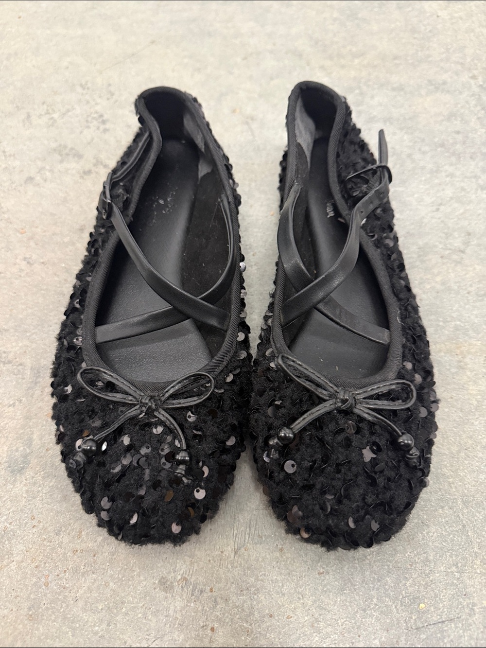 Circus by Sam Edelman Black Sequined Cross-Strap Ballet Flats